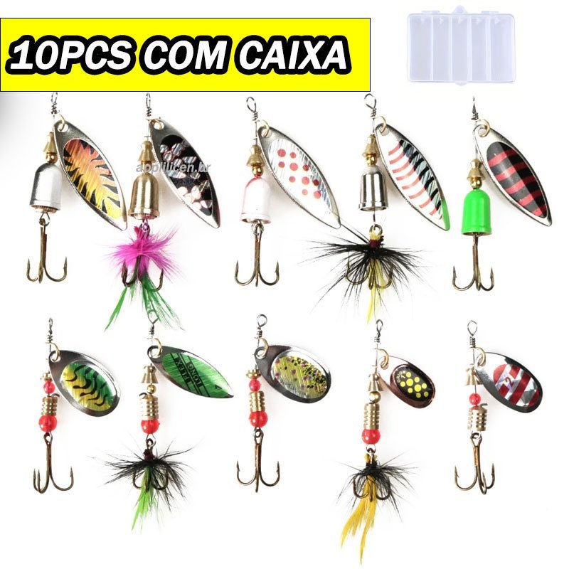 10pcs Crankbaits Pesca Spinner Lures Wobblers Truta Lantejoulas De Metal Colher De Com Anzóis em Oferta na Shopee