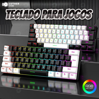 Teclado para jogos com fio 61-Key RGB Backlight Mini Compact USB-C Cabo de alimentação plugável em Oferta na Shopee