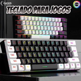 Teclado para jogos com fio 61-Key RGB Backlight Mini Compact USB-C Cabo de alimentação plugável