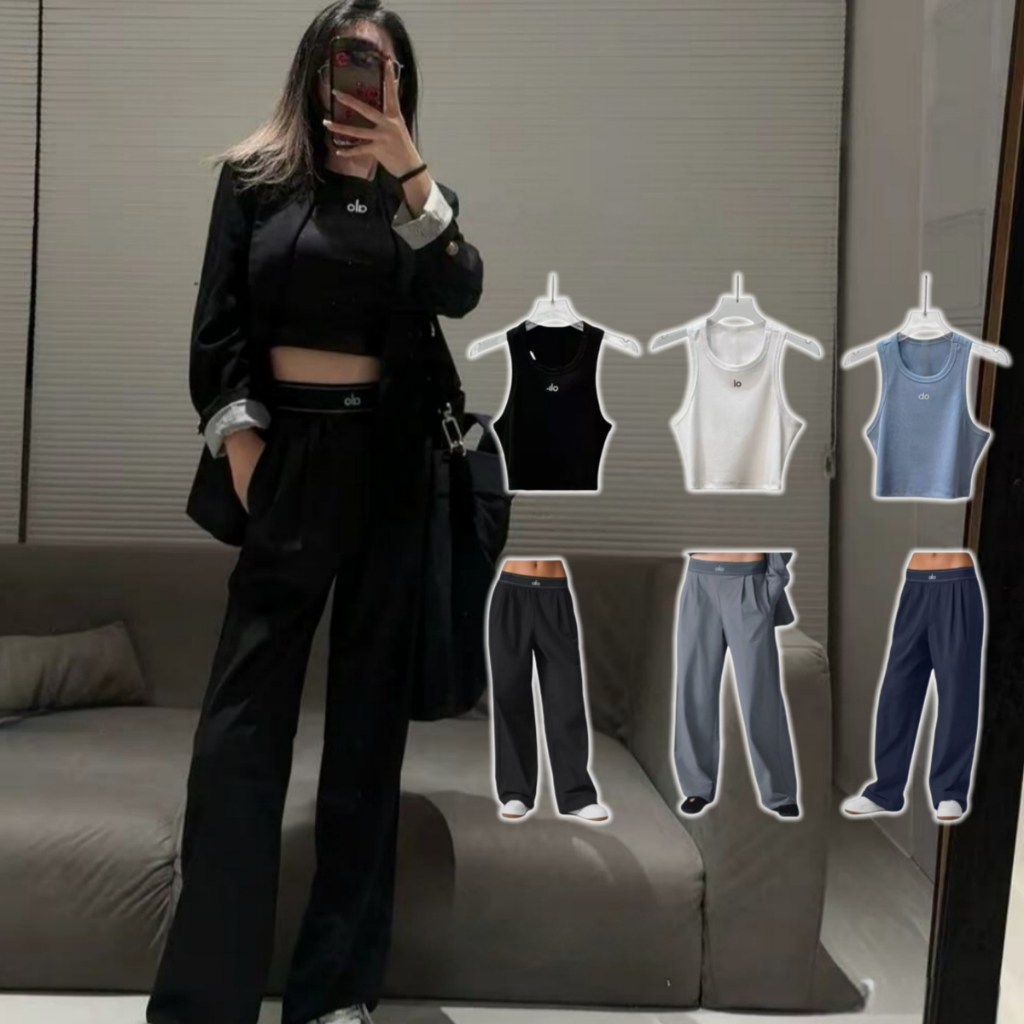 Imagem Conjunto De yoga Calças Compridas Femininas + Moda Cortada Roupas De 2 Peças Regata De Tricô Com Rosca