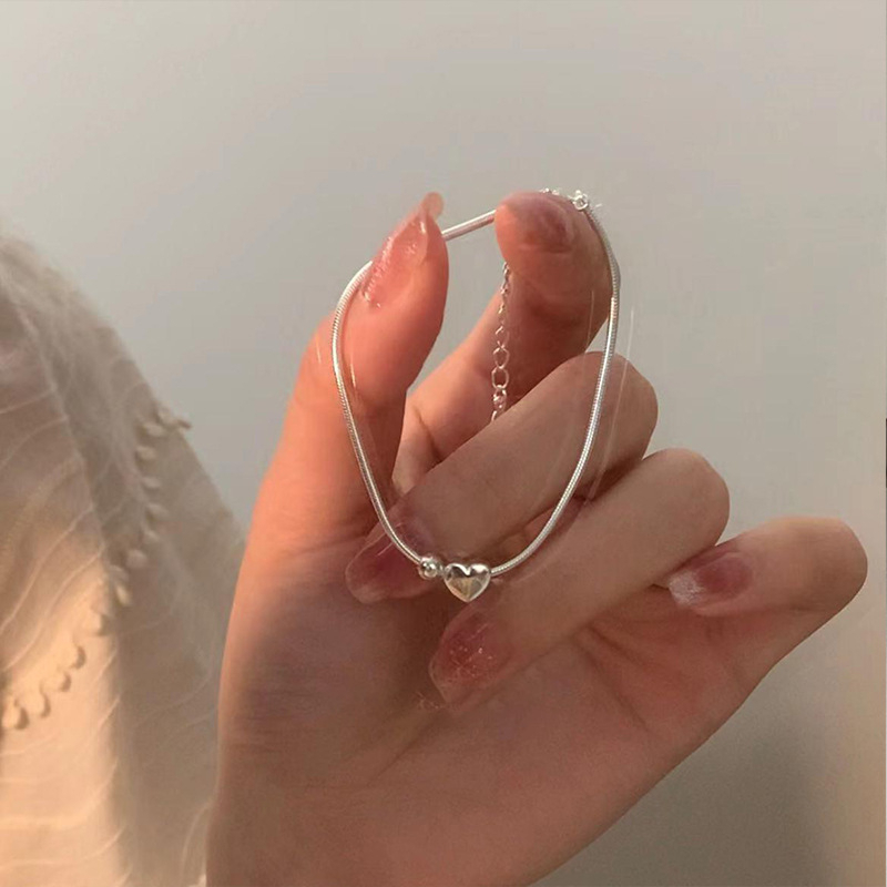 Moda Simples 925 Prata Coração Bola Pulseira Ajustável Jóias Feminino Presente Do Feriado