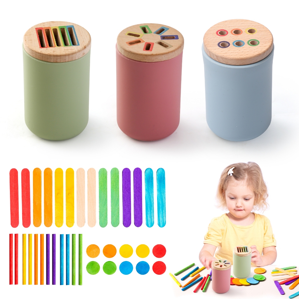 Tubo De Classificação De Cores Brinquedos Forma Cognição Correspondência Treinamento Sensorial Vara De Madeira Auxiliare