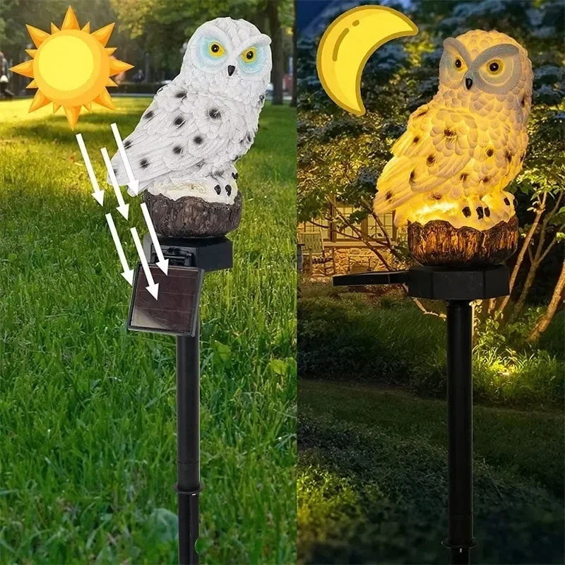 Detalhes do Luminaria Solar De Jardim Com Formato De Coruja Solar/LED Para Ambientes Externos À Prova D'água