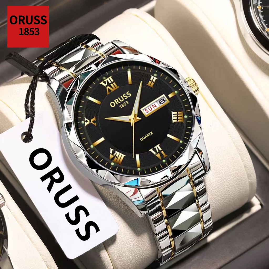ORUSS Original Masculino Calendário Duplo Luxo Aço Inoxidável Luminoso Relógio À Prova D 'Água Temperamento Moda Versão