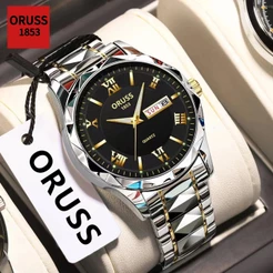 ORUSS Original Masculino Calendário Duplo Luxo Aço Inoxidável Luminoso Relógio À Prova D 'Água Temperamento Moda Versão
