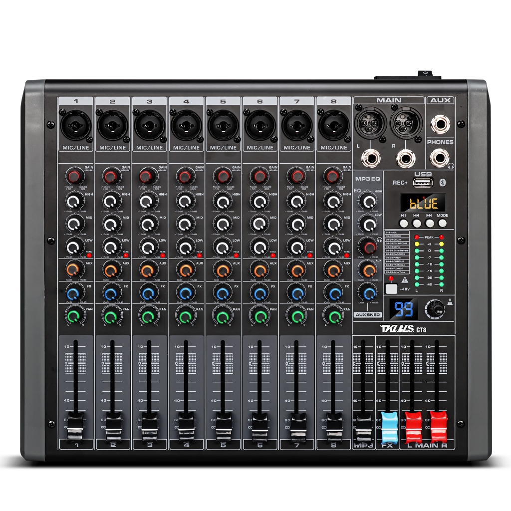 Mesa de som 8/12/16 canais profissional audio mixer USB 48V de Phantom Bluetooth computador 99 Effect TKLBLS