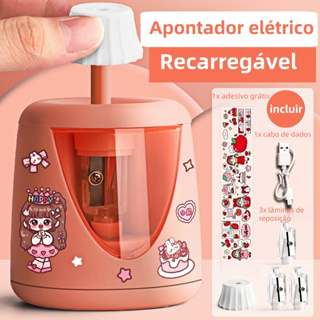 Apontador Eletrico para Lápis,Apontador Escolar,Apontador de Lápis Elétrico,USB Recarregável,(3*lâmina de substituição) em Oferta na Shopee