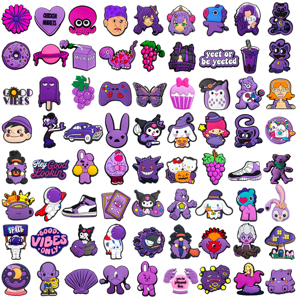 Encantos De Sapato DIY Série Roxa Acessórios Para Com Botões Decorações De PVC Apto Sandálias De Slides De Bolha em Oferta na Shopee