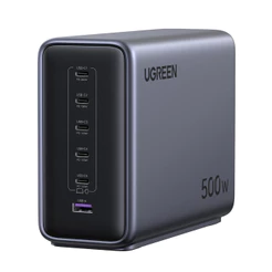Carregador UGREEN 500W GaN Nexode USB-C * 5 + A * 1 6 Portas Rápido Para IPhone 16/15/14/13 Xiaomi Pro Samsung Galaxy S2