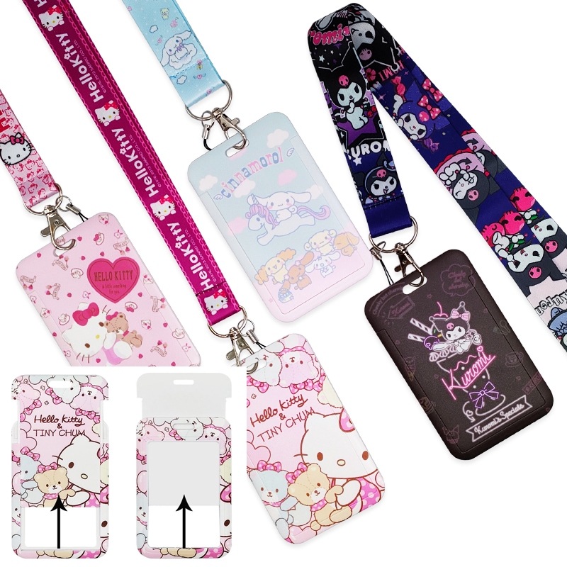 Hello Kitty Alça De Pescoço Kuromi Lanyard Sling , Suporte De Cartão Cinnamoroll Protetor De Crachá De Identificação De