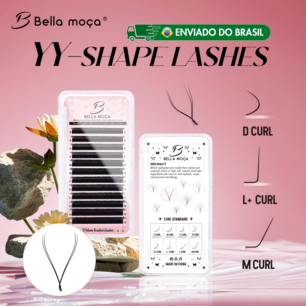 Bella Moça Cílios YY Postiços Volumes Brasileiros 0.07D/L/L+/ M Curl Lash Extension Mix Comprimento