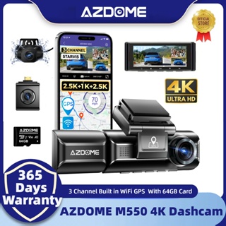 AZDOME M550 Dash Cam 3 Canais , GPS WiFi Integrado , Com Cartão De 64 GB, Visão Noturna IR em Oferta na Shopee