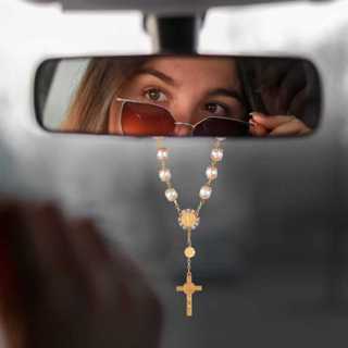 Espelho Retrovisor Do Carro Decoração Pulseiras De Pérolas De Vidro Cordas Pingentes De em Oferta na Shopee