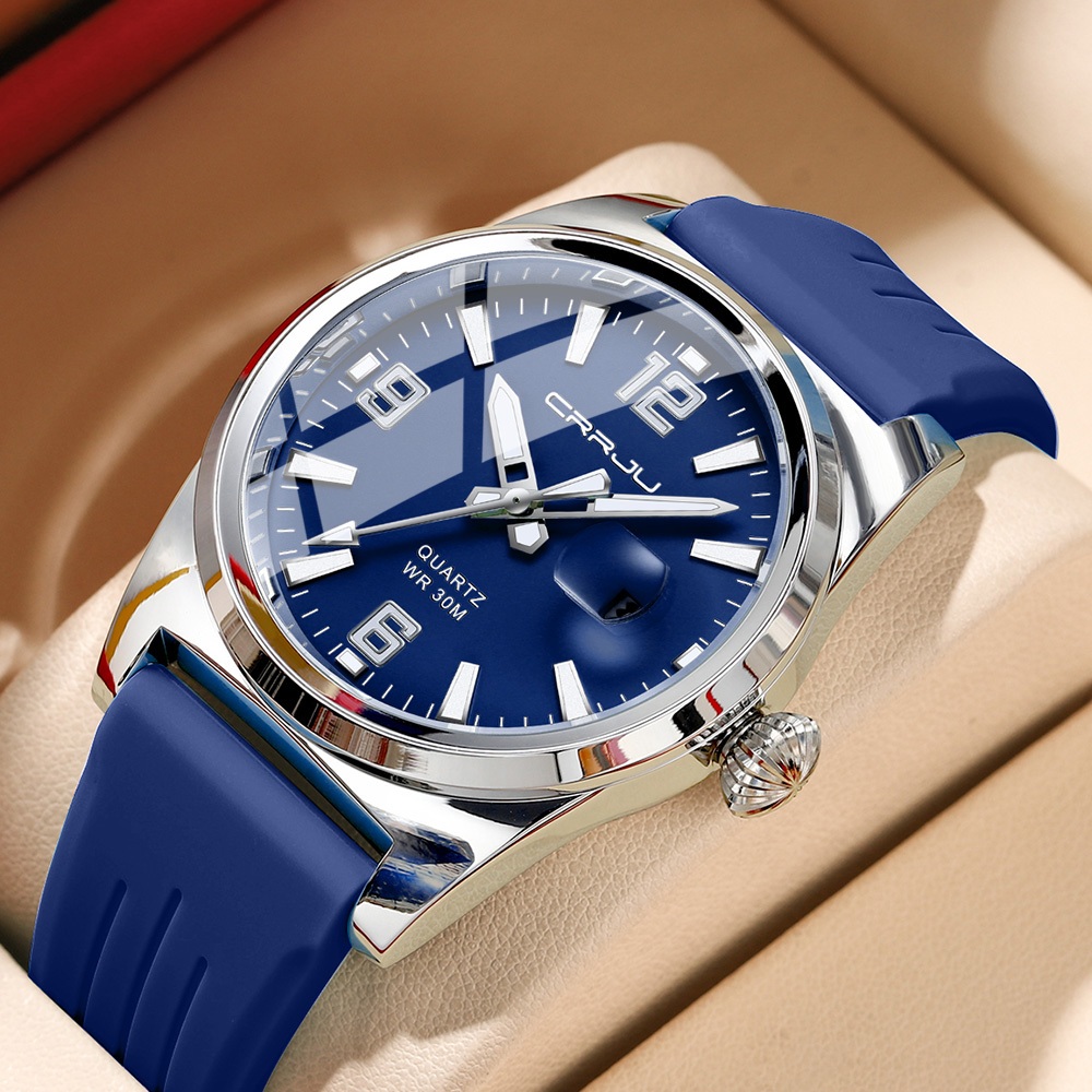 Relógio Masculino CRRJU Original À Prova D'água Moda Casual Pulseira De Silicone Calendário Luminoso Quartzo Analógico 5