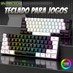 Teclado para jogos com fio 61-Key RGB Backlight Mini Compact USB-C Cabo de alimentação plugável Teclado de escritório