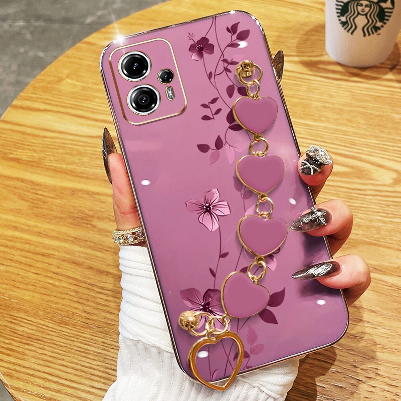 YBD Capa De Telefone Para Motorola Moto G13 G23 G24 G32 G53 G54 G64 G73 G84 G85 Processamento Amor Pulseira Linha Flor V em Oferta na Shopee