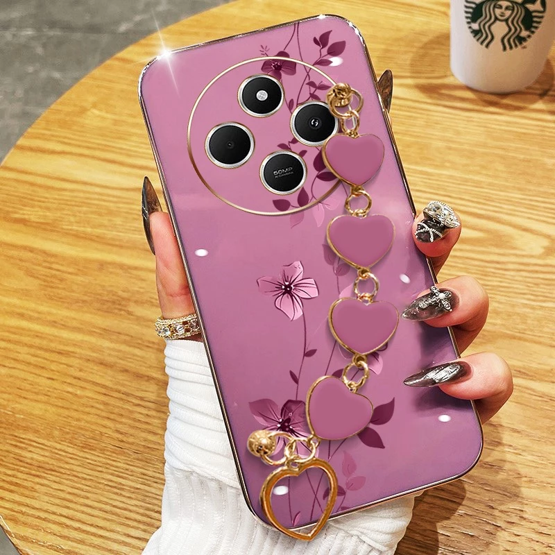 Capa Para Xiaomi Redmi 14C 4G 5G Poco C75 M7 5G A3 Pro 4G 14R A4 5G Plantas De Escalada Elegantes Com Pulseira De Amor D