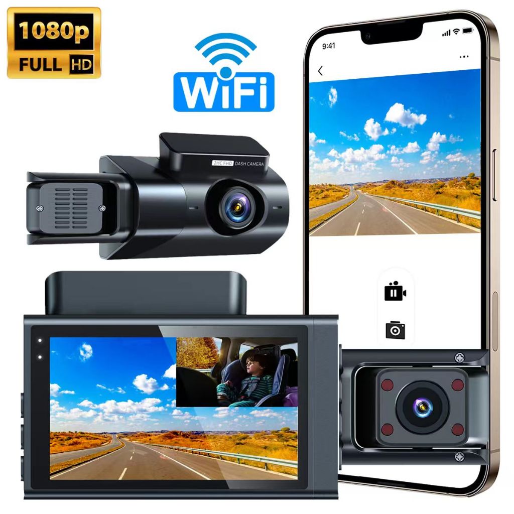 3 " Lente Dupla WIFI Traço Cam Câmera Dianteira E Traseira 1080P Carro DVR Gravador De Vídeo G-Sensor Visão Noturna Dash