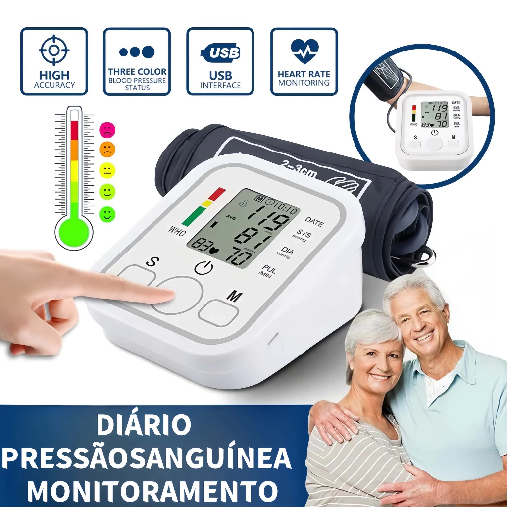 Monitor digital de pressão arterial de braço totalmente automático