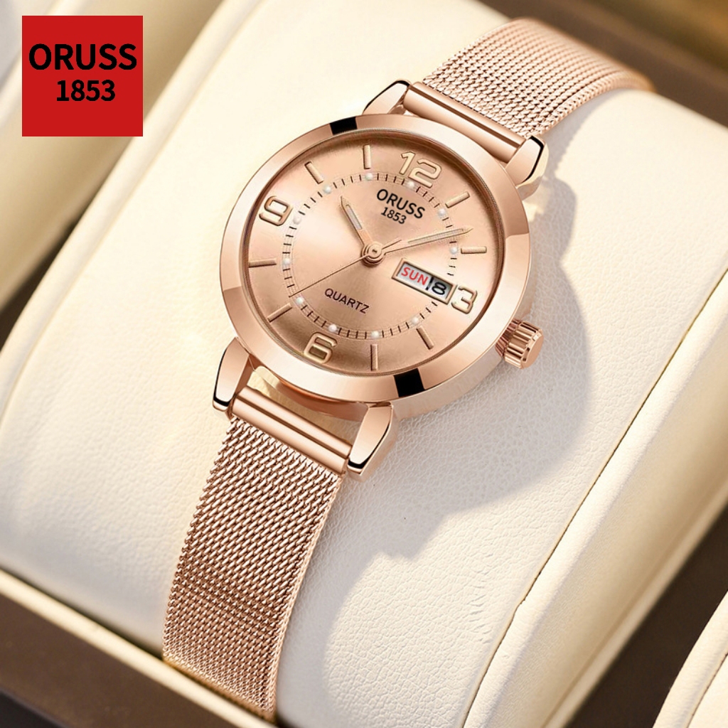 ORUSS Original Feminino Luxo Aço Inoxidável Luminoso À Prova D 'Água Calendário