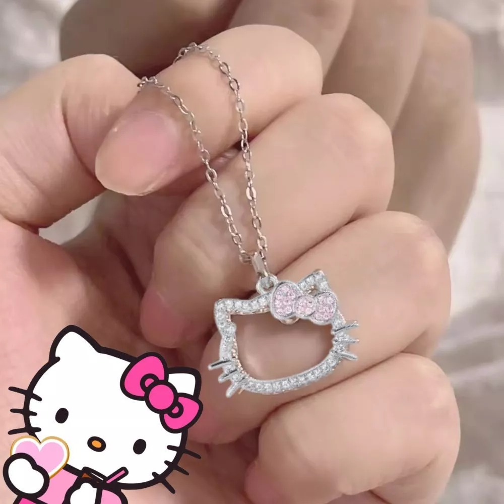 Elegante Colar Rosa Hello Kitty Para Mulheres