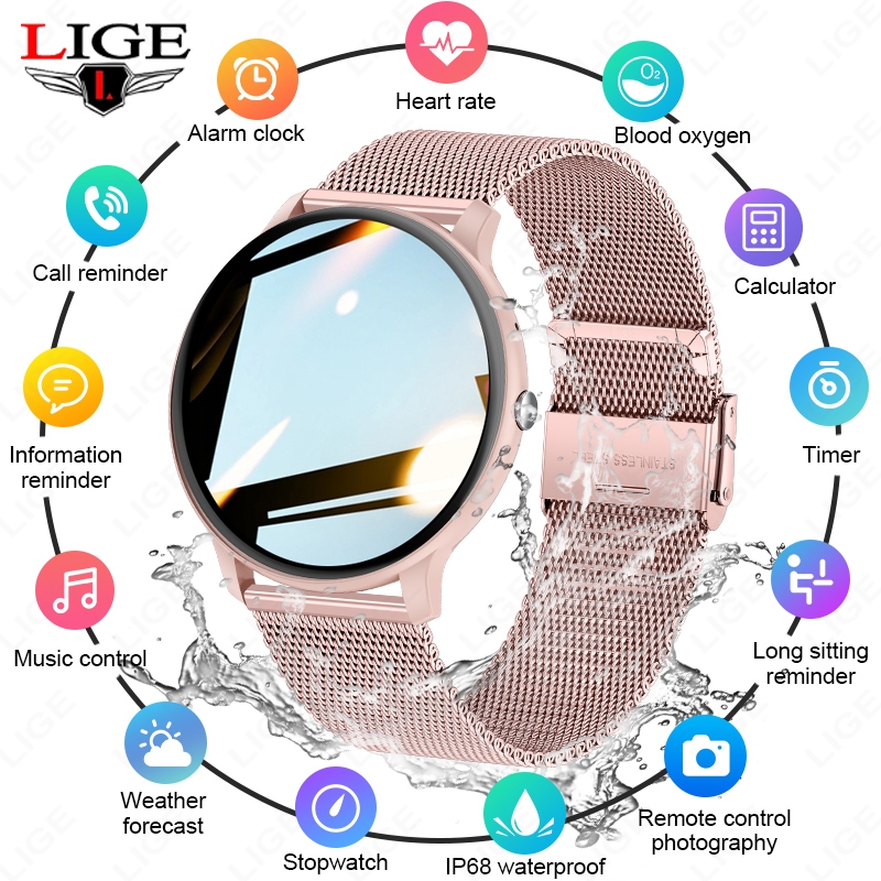 LIGE IP68 Relógio Inteligente À Prova D'água Original Mulheres Homens Bluetooth Chamada BT Música Sem Fio 100 + Esportes - Mobile & Gadgets