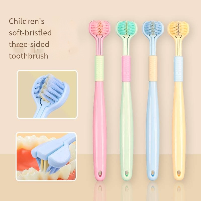 Escova de Dentes Infantil de Três Lados Macaron Cor Cerdas Macias Escova de Dentes de Três Cabeças Proteção de Goma S em Oferta na Shopee