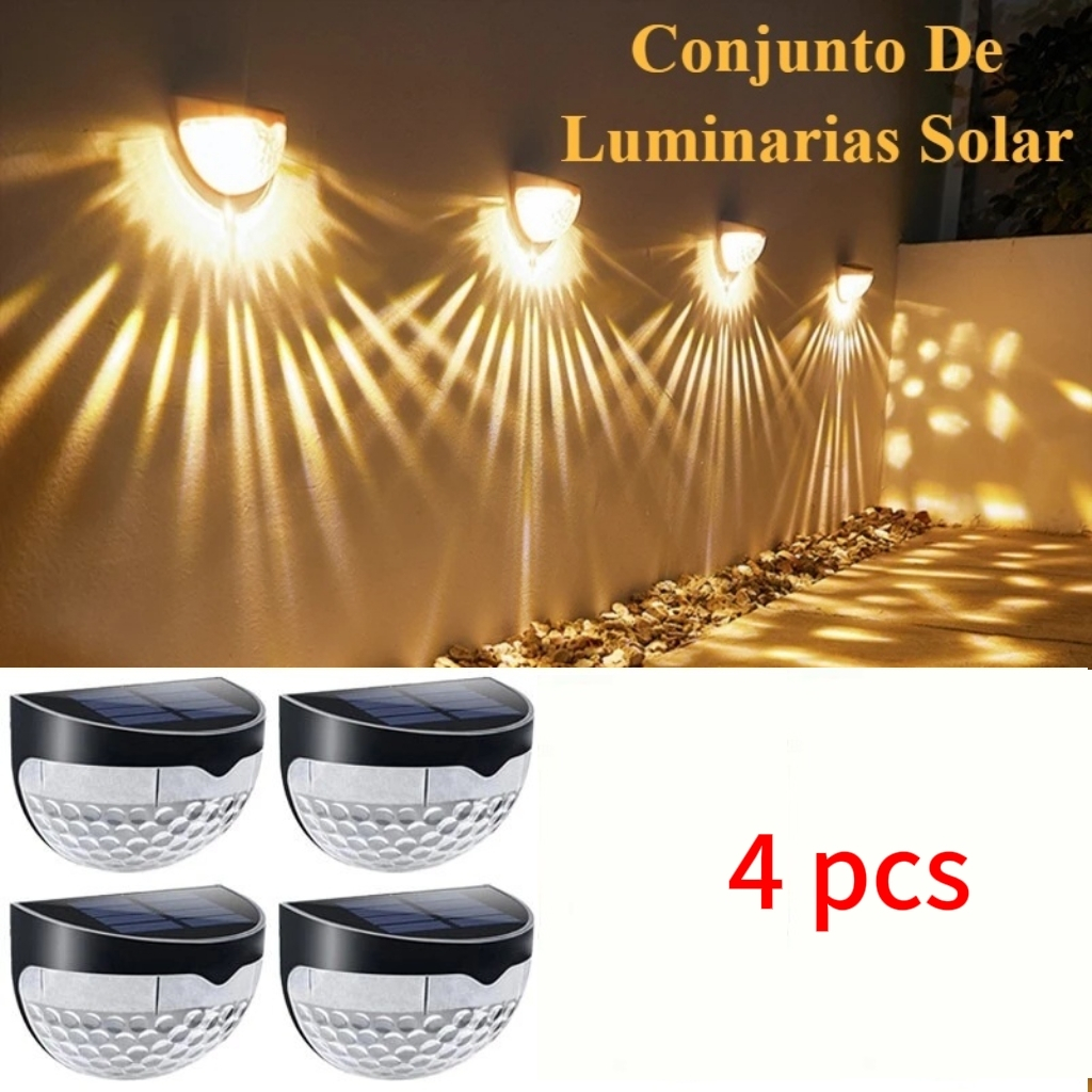 Kit 4 Arandela de Parede Energia Solar Branco Quente ou RGB Bateria Área Externa Fixa Preto em Oferta na Shopee