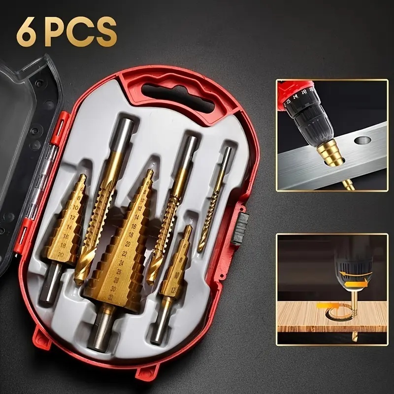 Kit 6 Brocas Escalonadas Cônicas De Titanium Hss Com Estojo