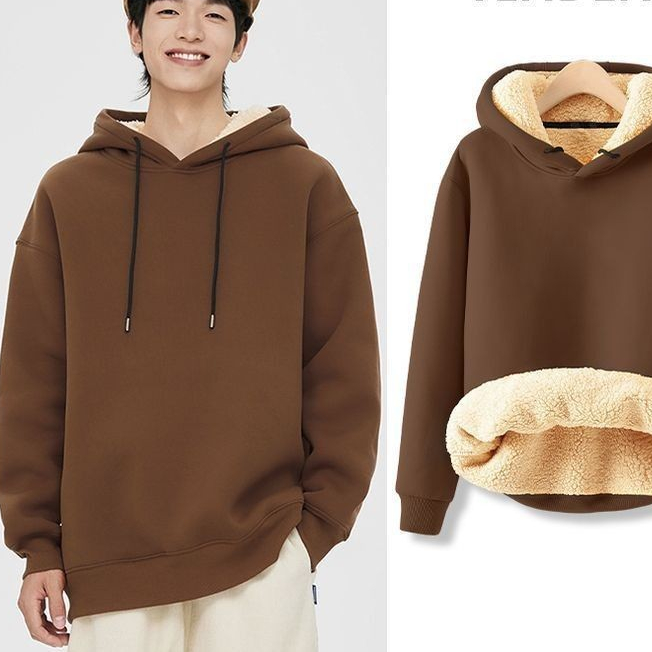 Moletom Masculino De Lã Solta Com Capuz De Inverno E Pele De Cordeiro Grossa em Oferta na Shopee