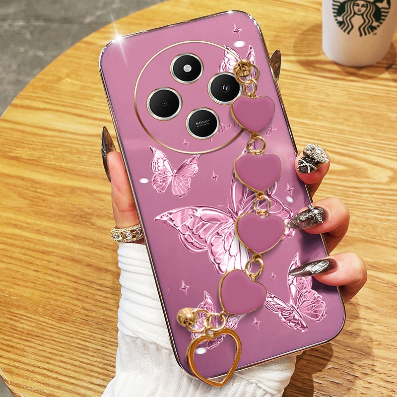 Capa Para Xiaomi Redmi 14C 4G 5G Poco C75 M7 5G A3 Pro 4G 14R A4 5G Luz Estilo Borboleta De Luxo Com Pulseira De Amor Ga