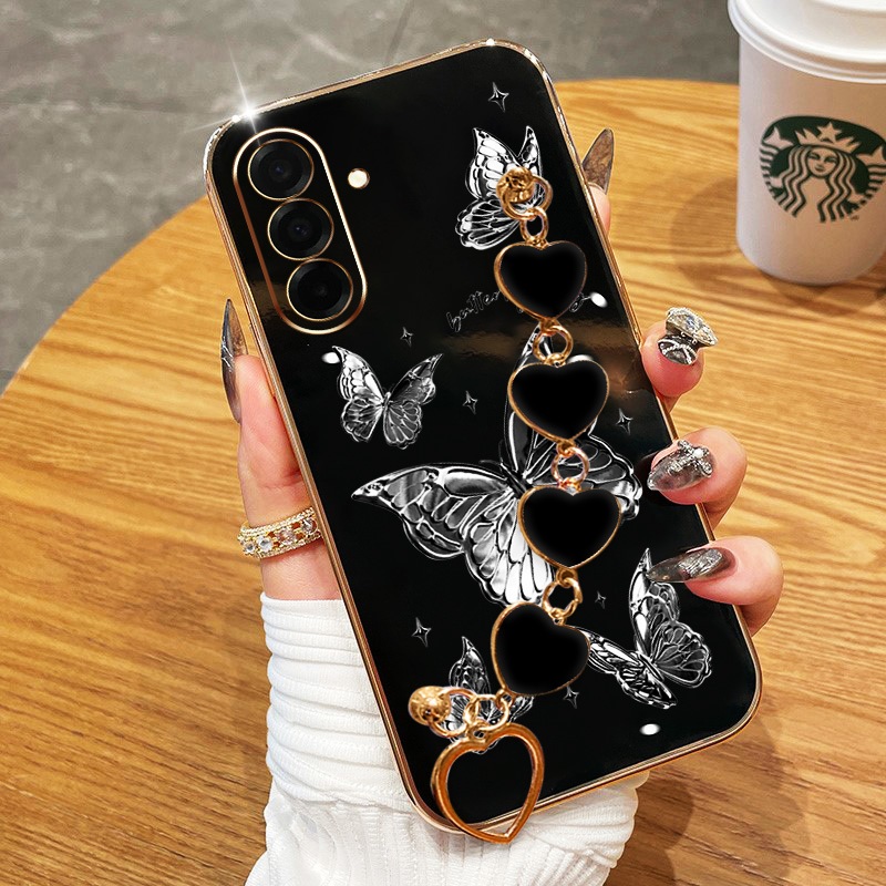 Capa Para Samsung Galaxy A17 A57 A56 A36 A26 A16 A55 A35 A25 A15 A54 A34 A14 A13 5G 4G A04S 4G Borboleta De Luxo Com Pul