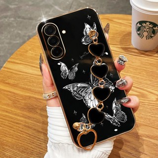 Capa Para Samsung Galaxy A57 A37 A27 A17 A56 A36 A26 A16 A55 A35 A25 A15 A54 A34 A14 5G 4G Borboleta De Luxo Com Pulseir