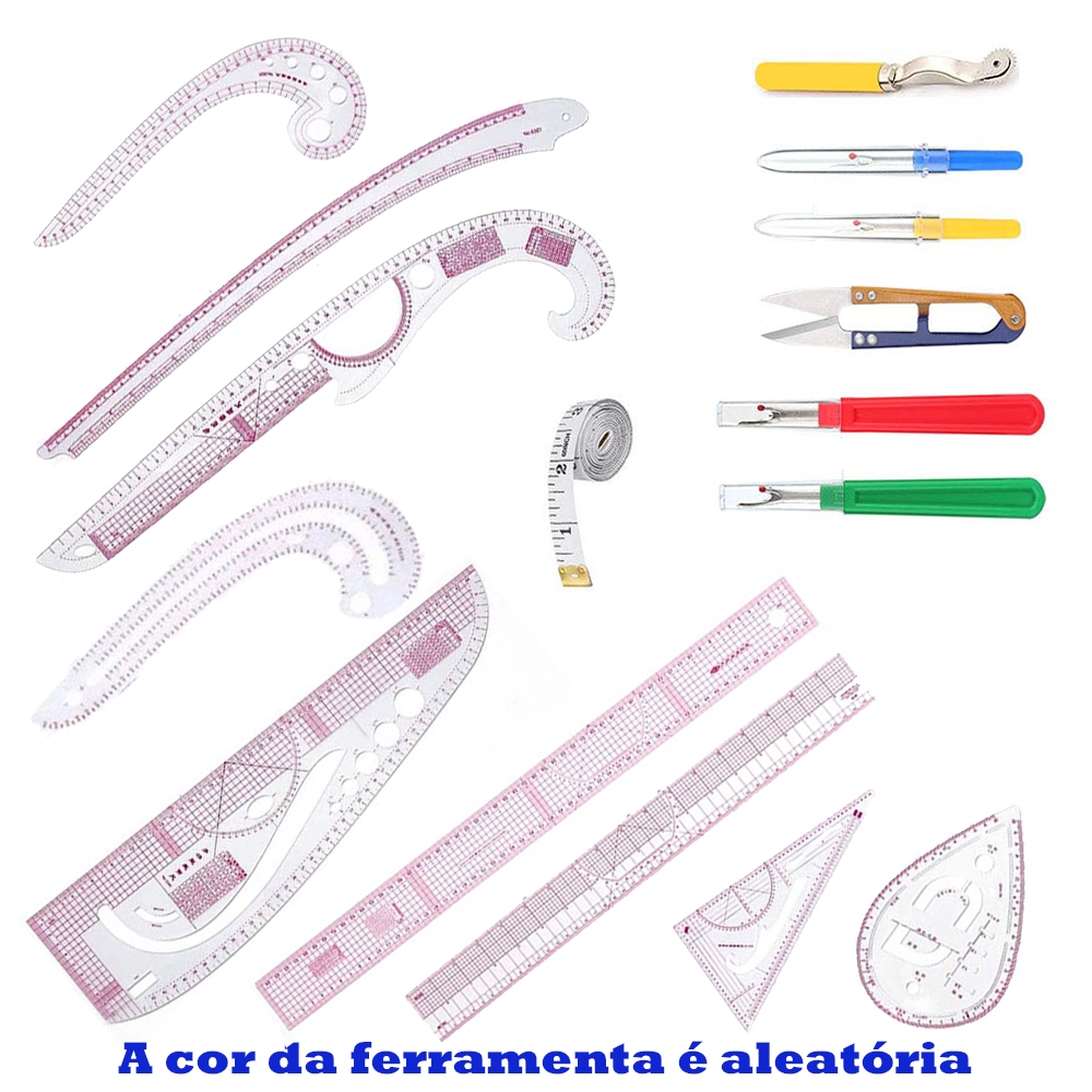 Conjunto de régua de costura transparente de 16 peças, réguas de costura métrico,padrão de curva francesa