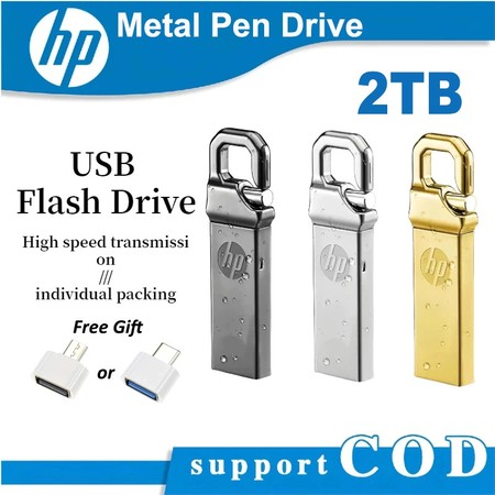 Pen Drive HP 2TB Metal USB 3.0 À Prova D'água De Alta Velocidade ​U Disk Flash OTG Fornece Um Adaptador Grátis