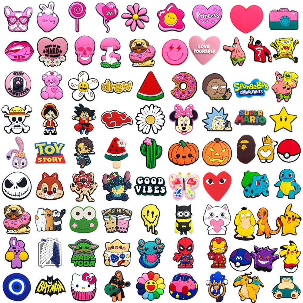 100 Estilo Sapato Encantos Decrations Dos Desenhos Animados Pequeno Fresco Anime Padrão Sandálias Fivela PVC Acessórios em Oferta na Shopee