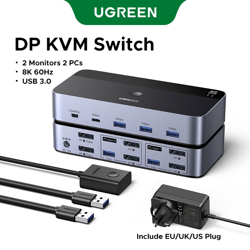 UGREEN DP KVM Switch 8K60Hz 2 Monitores 2 PCs Ultra HD Visuals USB 3.0 Transmissão De Alta Velocidade Para Mac OS Window em Oferta na Shopee