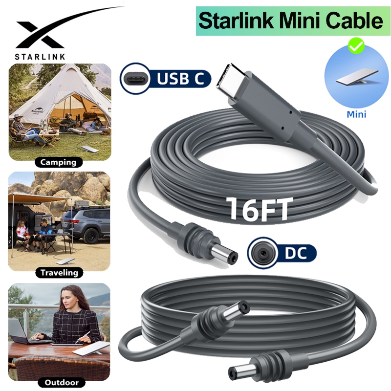 Starlink 2/5m Type C/Mini DC Cabo Substituição Adaptador Ethernet 100W De Extensão À Prova D'água