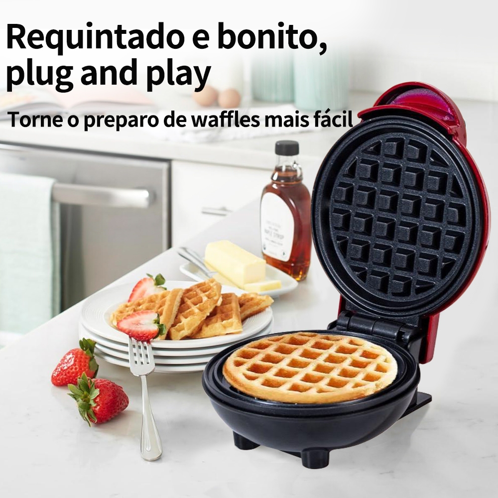Imagem 220V Mini Máquina De Waffle Elétrica Portátil Casa Cozinha Maker Panquecas Automáticas