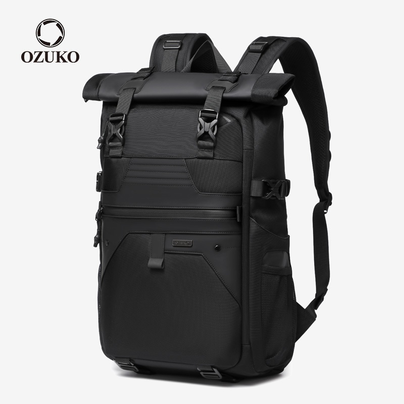 OZUKO Roll Top Impermeável Moda Masculina Mochila De Viagem Ao Ar Livre