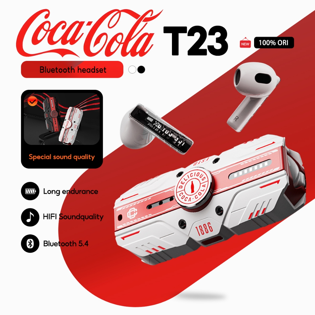 Fone De Ouvido Bluetooth Coca-Cola T23 Design Mecha De Alumínio + Cancelamento De Ruído ENC | 5.4 Vida Útil Da Bateria 1 em Oferta na Shopee