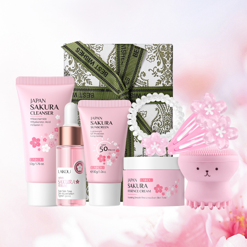 LAIKOU Sakura Conjunto Rejuvenescedor De Pele Brilhante , Caixa De Presente , Aumenta Até Mesmo Tom ,Anti-Envelhecimento