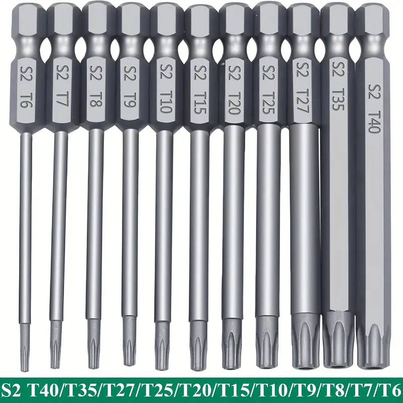 kit 11 chaves bits torx 100mm Compatíveis com parafusadeiras, chaves manuais e elétricas