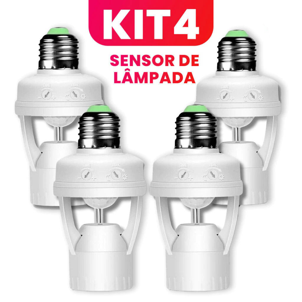 Kit 4 Sensor de Movimento para lâmpada Soquete E27 c/ sensor de presença Bivolt 110V~220V Max 60W