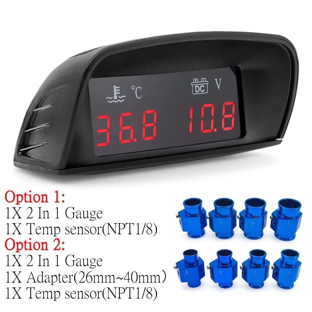 Medidor De Temperatura Da Água LCD Para Carro , 12V/24V 2 Em 1 , Termômetro , Voltímetro , E Tensão + Adaptador De Senso em Oferta na Shopee