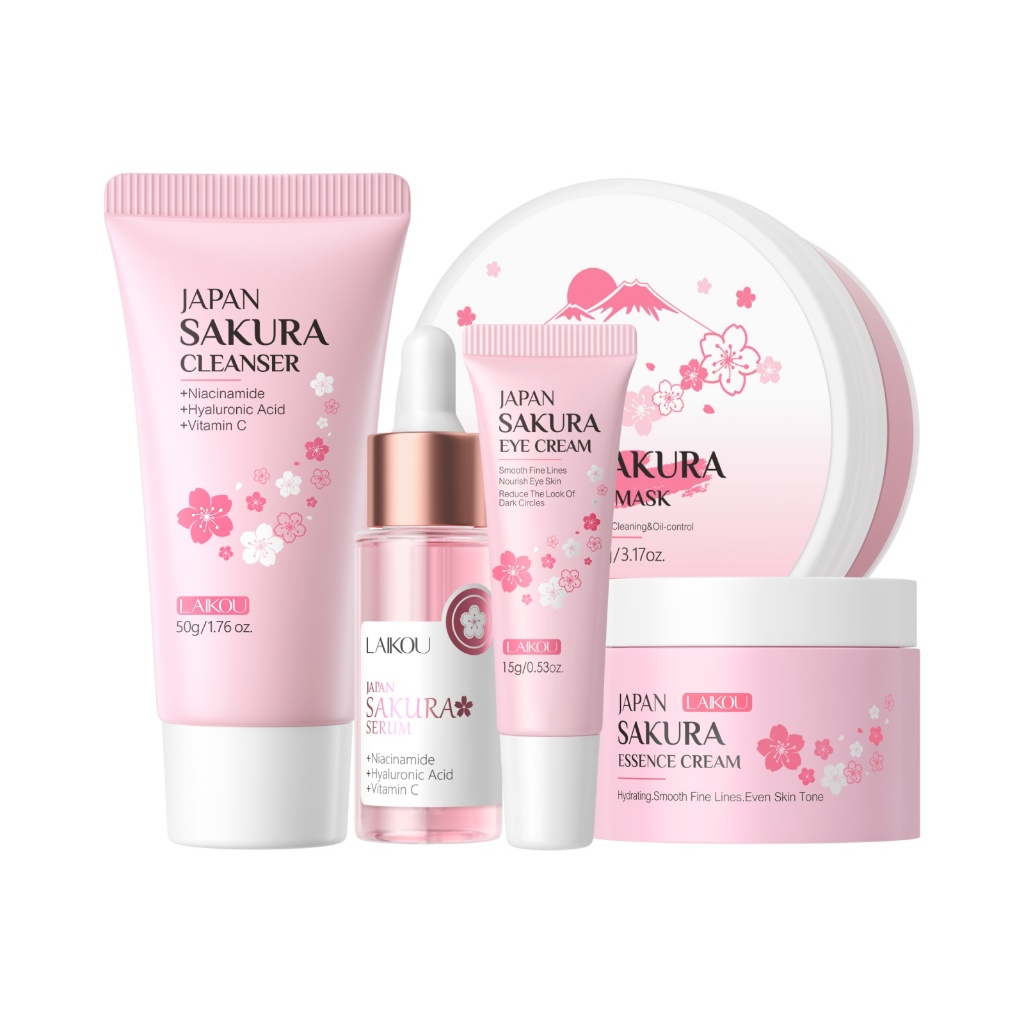 LAIKOU Japan Sakura Whitening Face Serum Cherry blossoms Reduce Spots Anti-aging Face Wash Skin Care Set