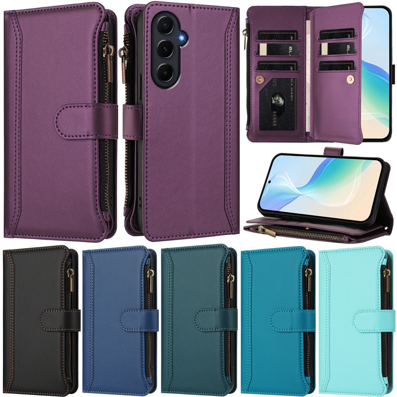 Capa De Luxo Para Samsung Galaxy A55 A35 A25 A15 A05S A24 A34 A54 A14 A33 A53 A73 5G A03 Core A04E A05 Zíper Carteira Sl