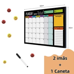 Quadro Lousa Planejador Mensal 40x60 Cm lindo +2 ímãs e 1 caneta com borracha