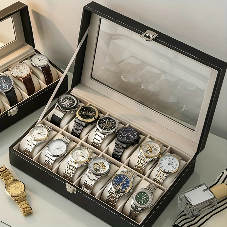 Estojo Porta Relógio 12/6 Nichos Couro Sintetico Organizador de Joias e Bijuterias em Oferta na Shopee