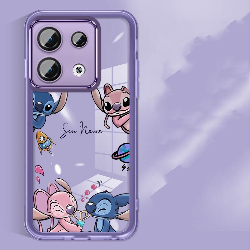 infinix note 40 Pro + 5G 30 5G Capa Com Nome Personalizado Happy Stitch Protetor De Câmera Sofe Cover